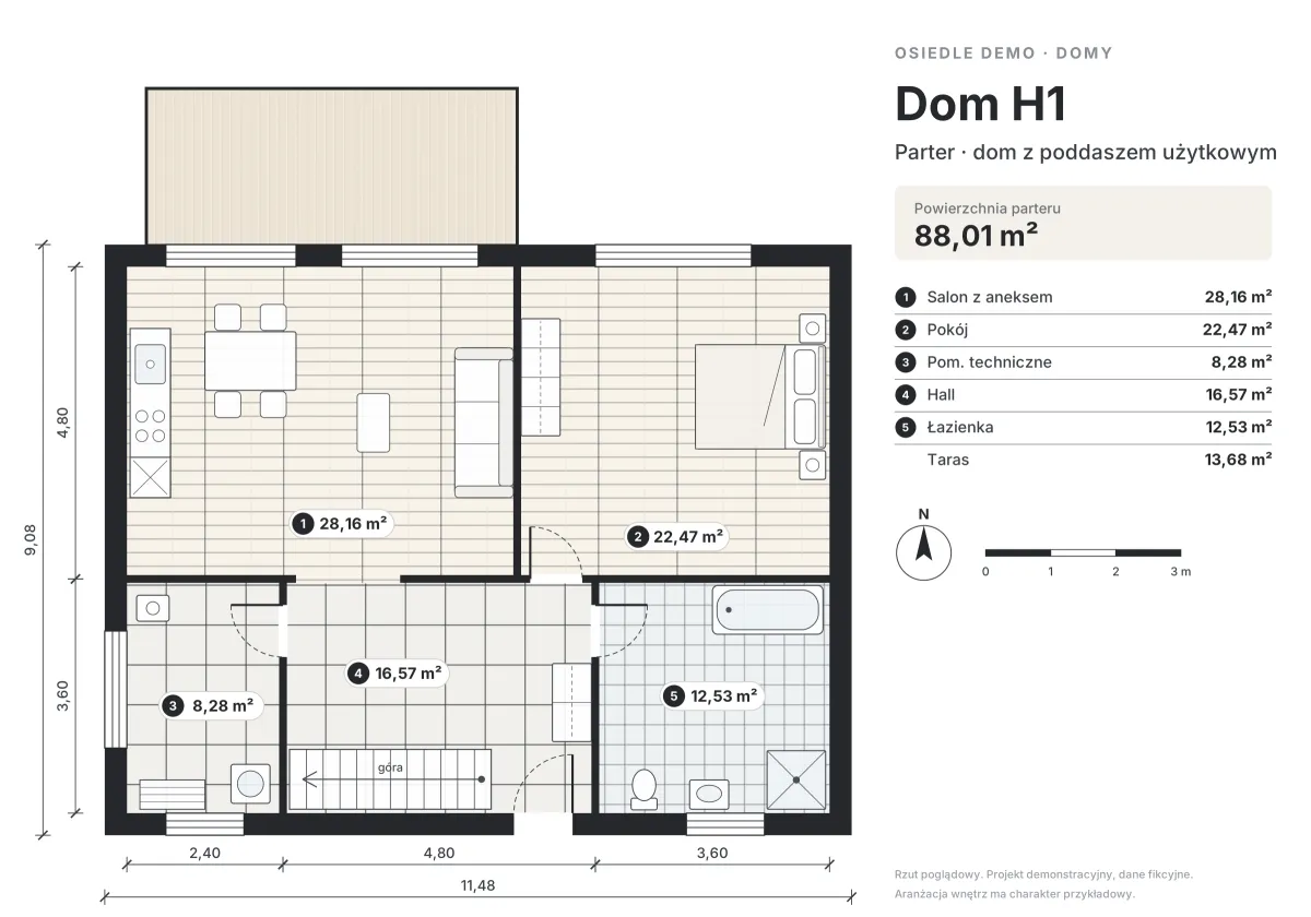 Rzut domu H1 — parter