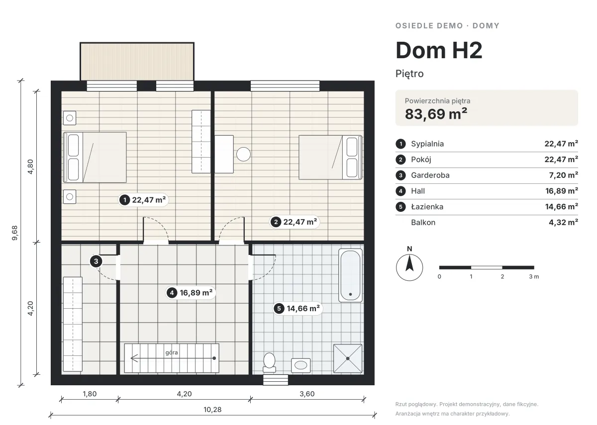 Rzut domu H2 — piętro
