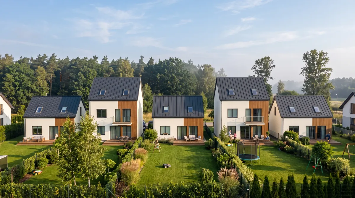 Domy z ogrodami, widok od strony ogrodów